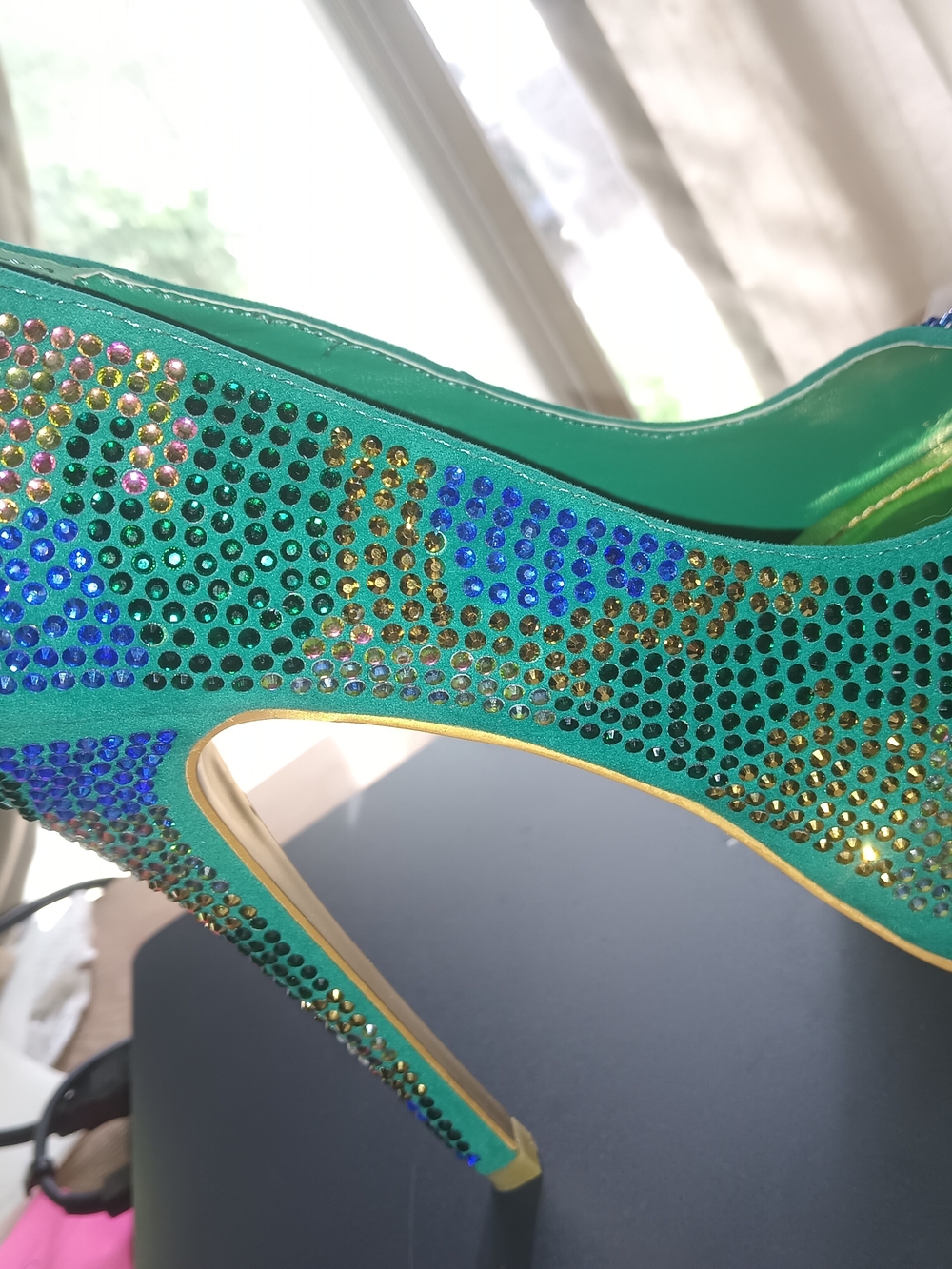 Alba Teal Green Crystal-Embellished Stiletto Heels